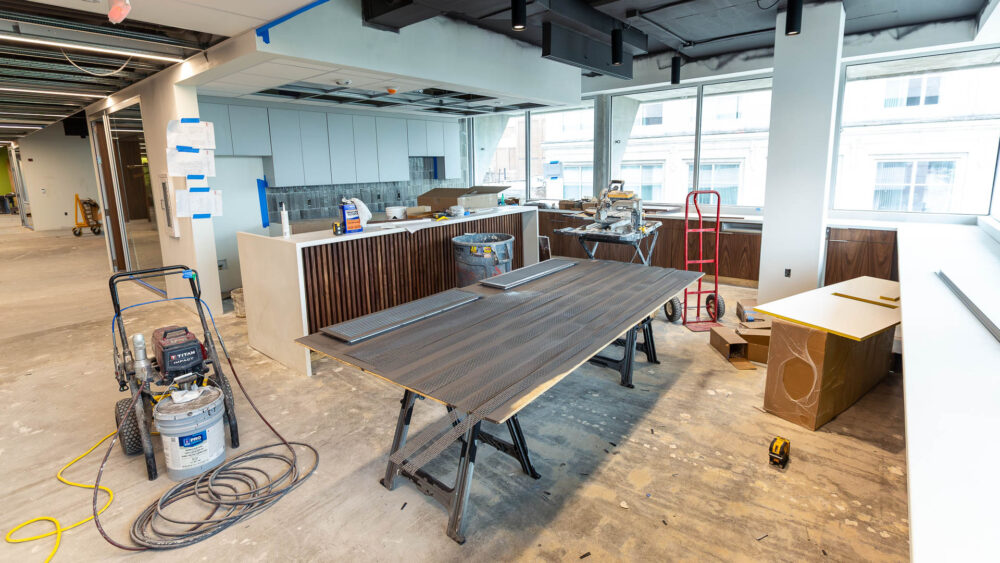 Image of the CFO's office renovation project showing the staff breakroom and kitchen area.