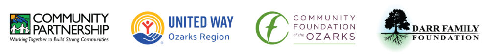 Logos for Community Partnership of the Ozarks, United Way of the Ozarks, Community Foundation of the Ozarks and Darr Family Foundation