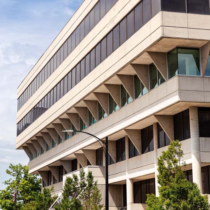 Photo of 300 South Jefferson, a six-story brutalist-style building that houses the Community Foundation of the Ozarks